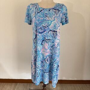 Lilly Pulitzer Cody Short Sleeve Swing Dress blue pink Pima cotton jersey Sz S